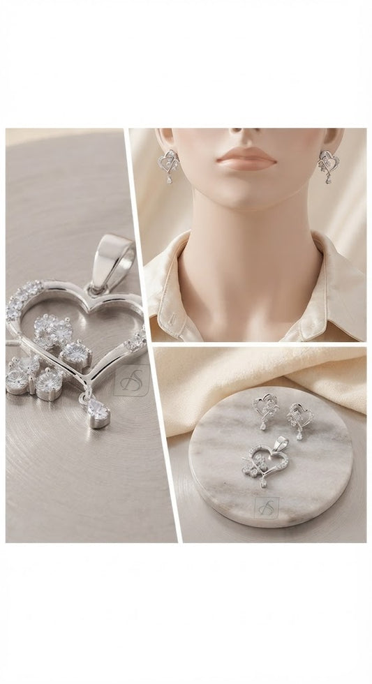 Radiant Heart & Butterfly Silver Set K109