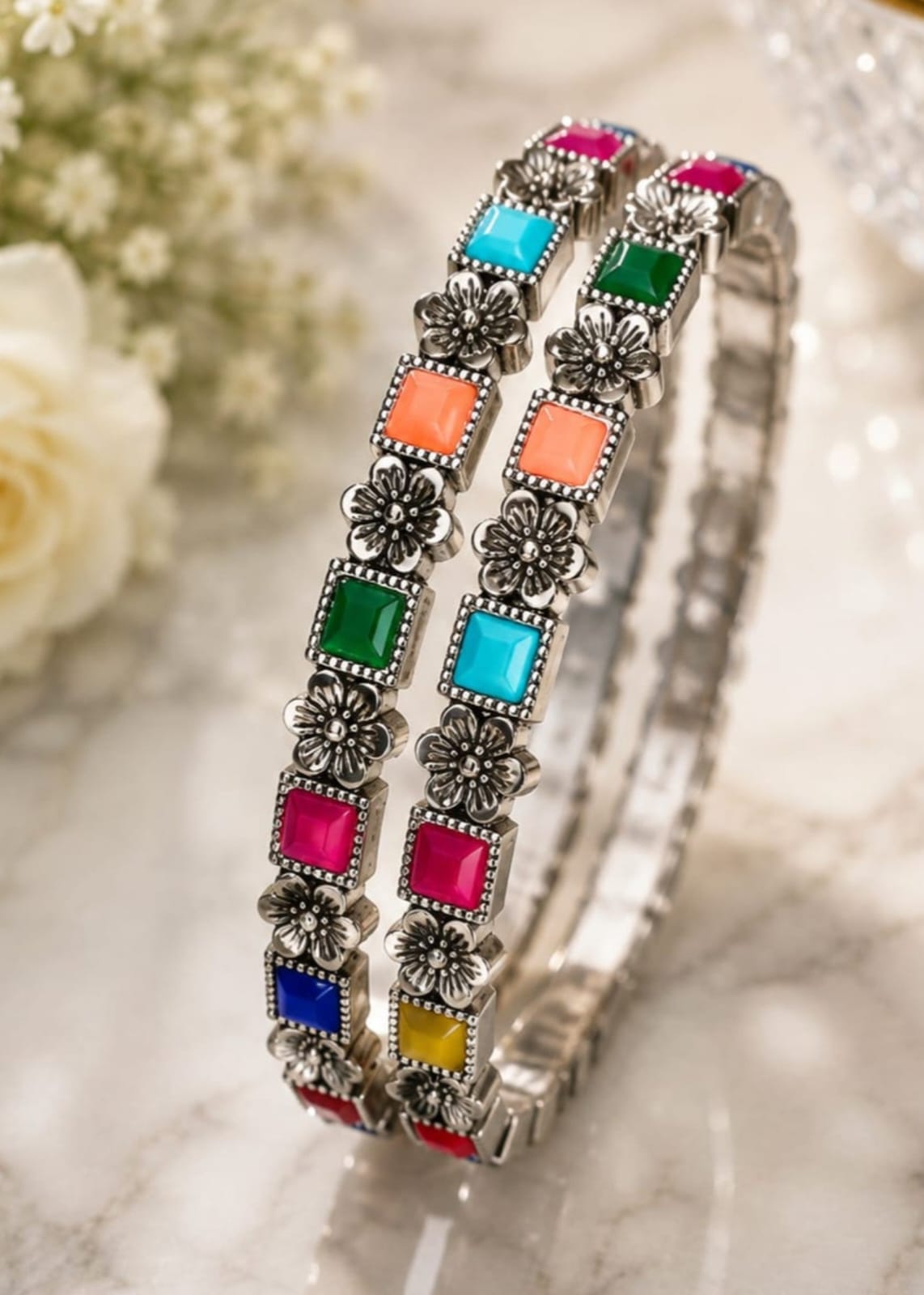 Rainbow Bloom Charm Bangles setS125