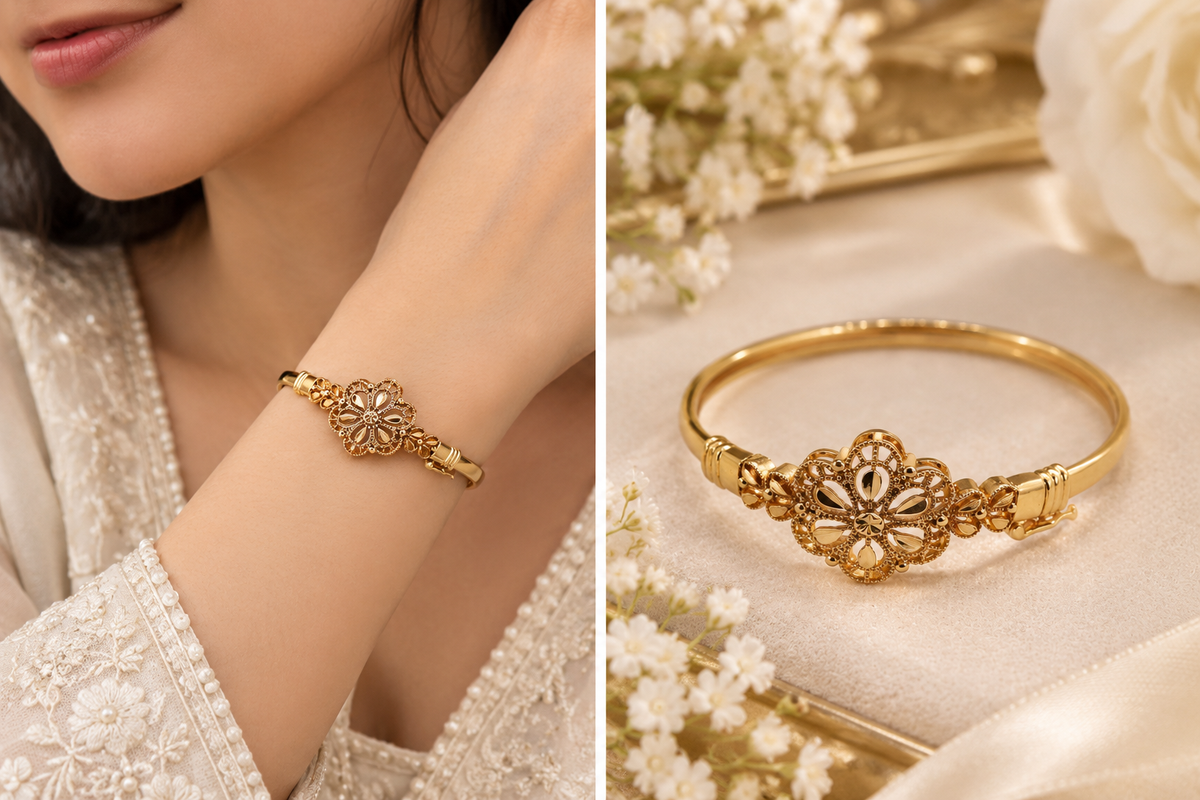 Floral Filigree Golden Bangle K101