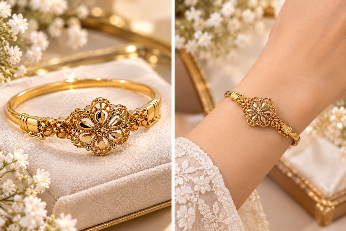 Floral Filigree Golden Bangle K101