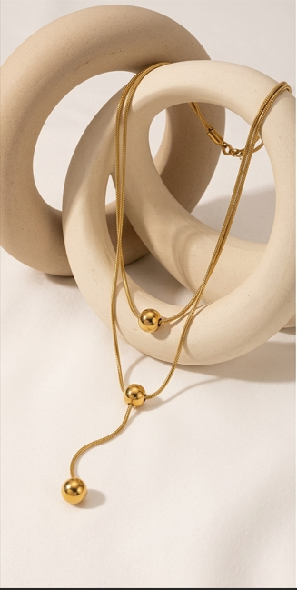 Golden Sphere Layered Lariat S109