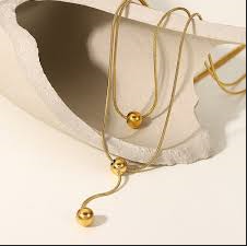 Golden Sphere Layered Lariat S109