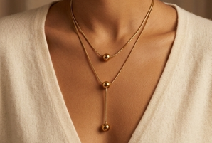 Golden Sphere Layered Lariat S109
