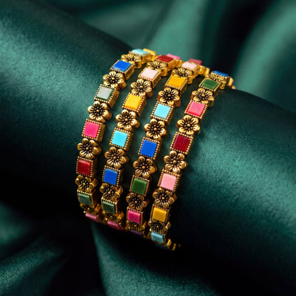 Rainbow Bloom Charm Bangles setS125