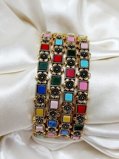 Rainbow Bloom Charm Bangles setS125