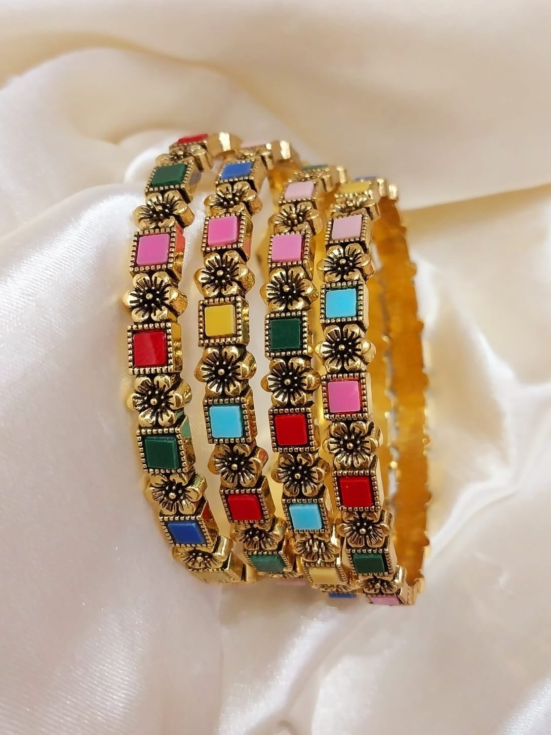 Rainbow Bloom Charm Bangles setS125