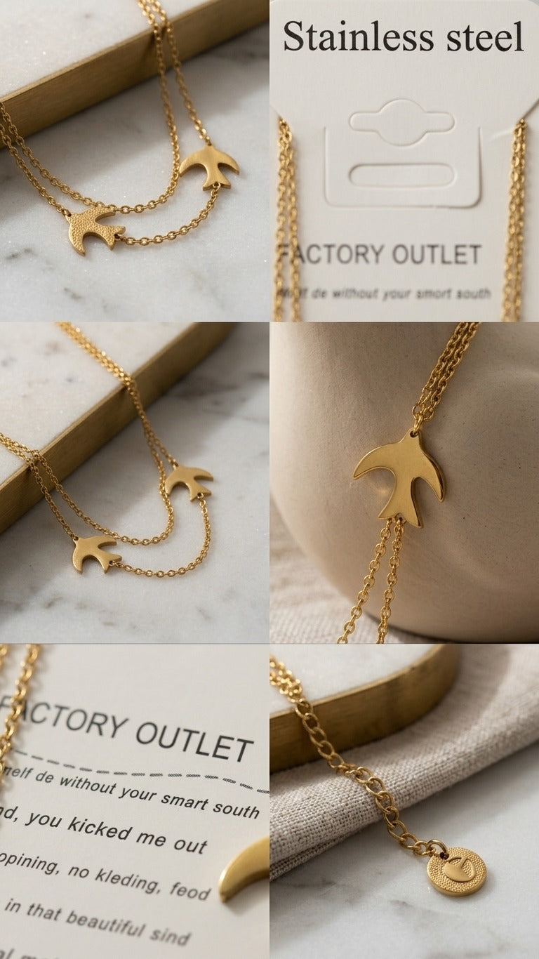 Double Swallow Charm Necklace S132
