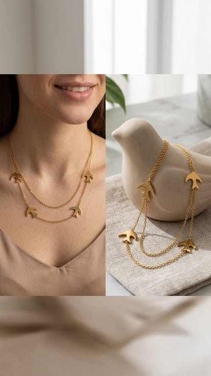 Double Swallow Charm Necklace S132