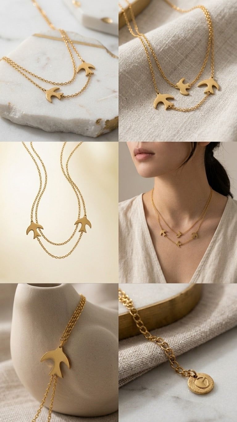 Double Swallow Charm Necklace S132