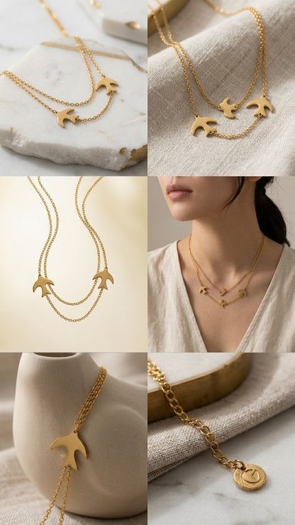 Double Swallow Charm Necklace S132