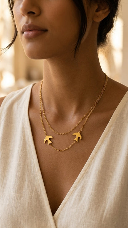 Double Swallow Charm Necklace S132