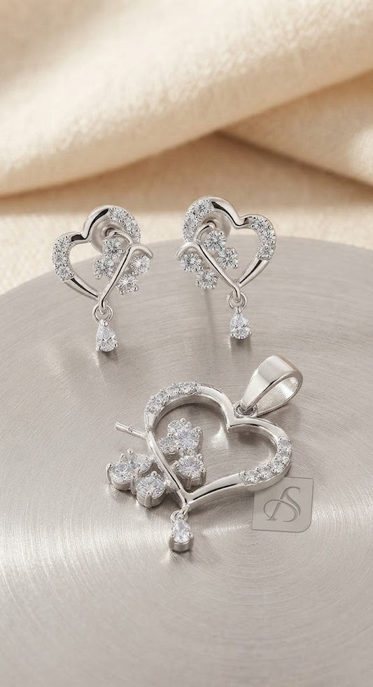 Radiant Heart & Butterfly Silver Set K109
